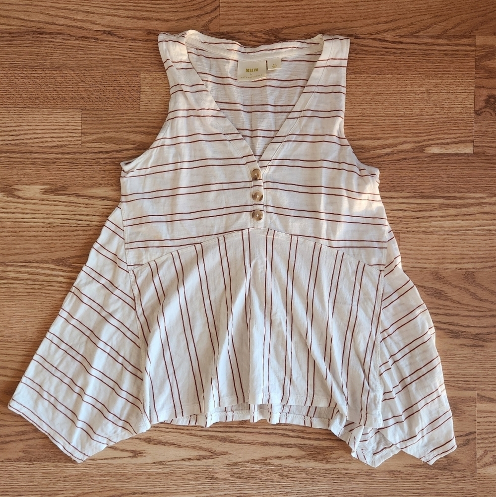 EUC Anthropologie Maeve Cream and Red Striped Blouse, Size S